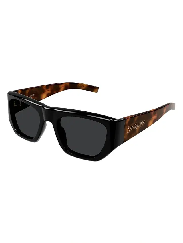 Saint Laurent Women's Vintage Logo SL 740 Squared Sunglasses - Dark Grey Black Havana