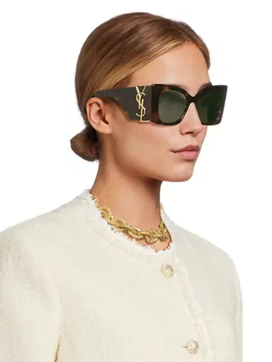 Saint Laurent Women's Monogram Acetate 54MM Blaze Rectangular Sunglasses - Havana | Thumbnail 4 Saint Laurent Women's Monogram Acetate 54MM Blaze Rectangular Sunglasses - Havana | Thumbnail 4