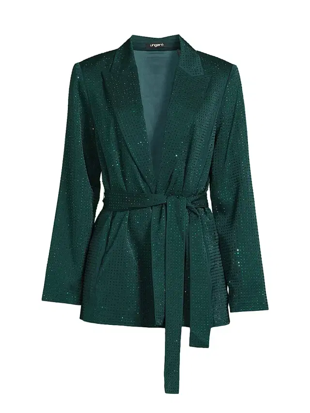 Ungaro Women's Willow Hotfix Stretch-Silk Self-Tie Jacket - Pine