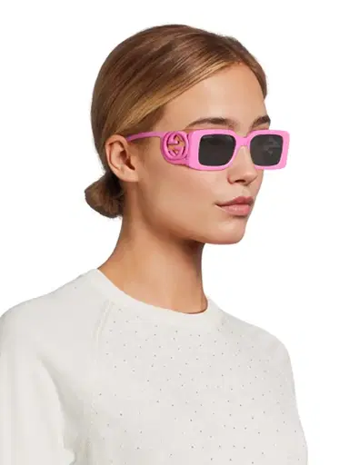 Gucci Women's Chaise Longue 54MM Rectangular Sunglasses - Pink Dark Grey | Thumbnail 4