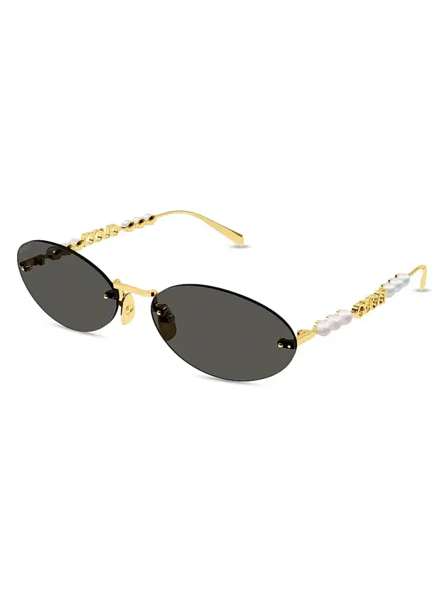 Gucci Women's Fashion Show 62MM Oval Sunglasses - Gold White Black