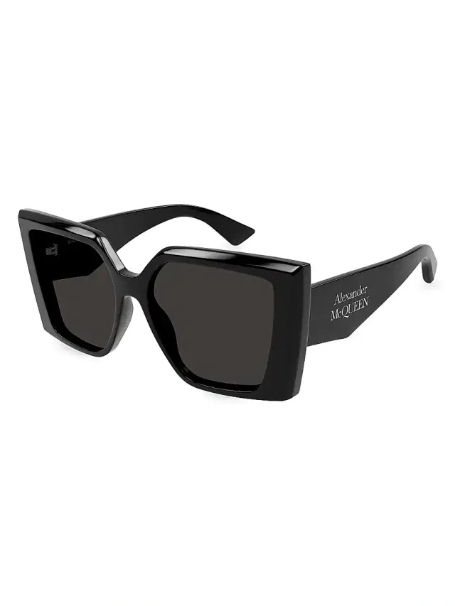 McQueen Women's Stacked Logo 56MM Square Sunglasses - Dark Grey Black