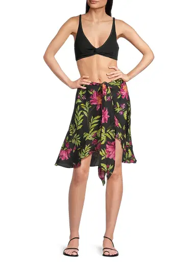 Kobi Halperin Women's Marlo Tropical Cover-Up Knee-Length Skirt - Black Multi | Thumbnail 2