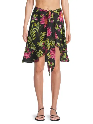 Kobi Halperin Women's Marlo Tropical Cover-Up Knee-Length Skirt - Black Multi | Thumbnail 3