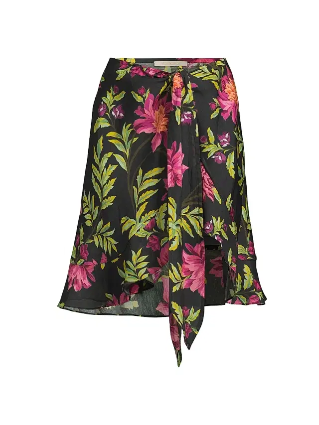 Kobi Halperin Women's Marlo Tropical Cover-Up Knee-Length Skirt - Black Multi