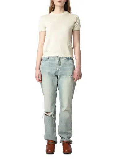 Zadig & Voltaire Women's Bully Stars Short-Sleeve Sweater - Ecru - Size Large | Thumbnail 2