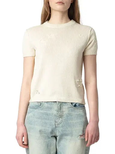 Zadig & Voltaire Women's Bully Stars Short-Sleeve Sweater - Ecru - Size Large | Thumbnail 3