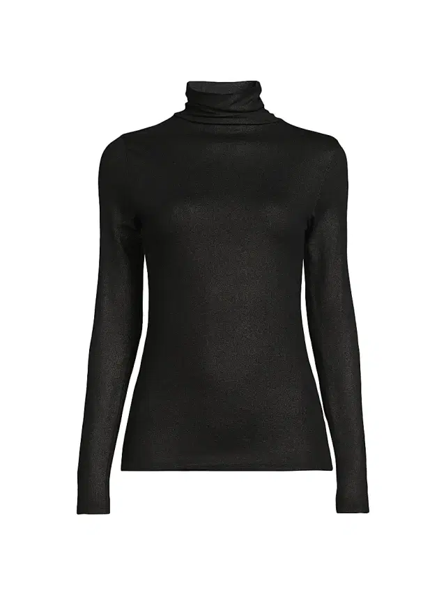 Majestic Filatures Women's Soft Touch Metallic Turtleneck Top - Metal Black