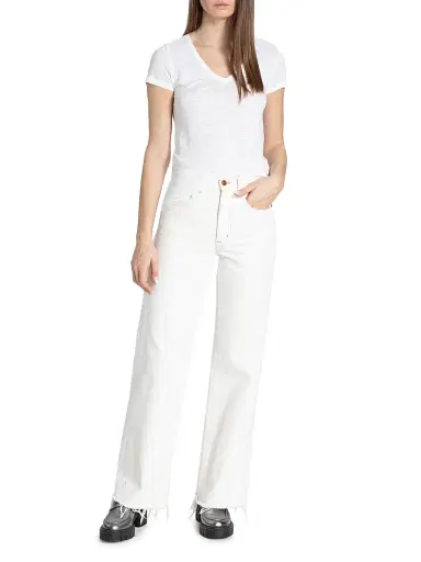 MAJESTIC FILATURES Women's Stretch Linen V-Neck T-Shirt - Blanc - Size Medium | Thumbnail 2