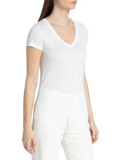 MAJESTIC FILATURES Women's Stretch Linen V-Neck T-Shirt - Blanc - Size Medium | Thumbnail 4