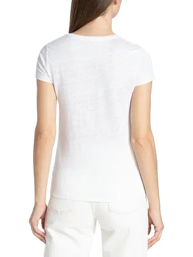 MAJESTIC FILATURES Women's Stretch Linen V-Neck T-Shirt - Blanc - Size Medium | Thumbnail 5