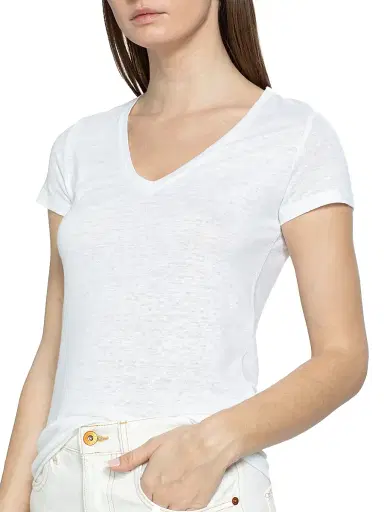 MAJESTIC FILATURES Women's Stretch Linen V-Neck T-Shirt - Blanc - Size Medium | Thumbnail 6