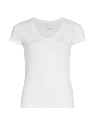 MAJESTIC FILATURES Women's Stretch Linen V-Neck T-Shirt - Blanc - Size Medium | Thumbnail 1