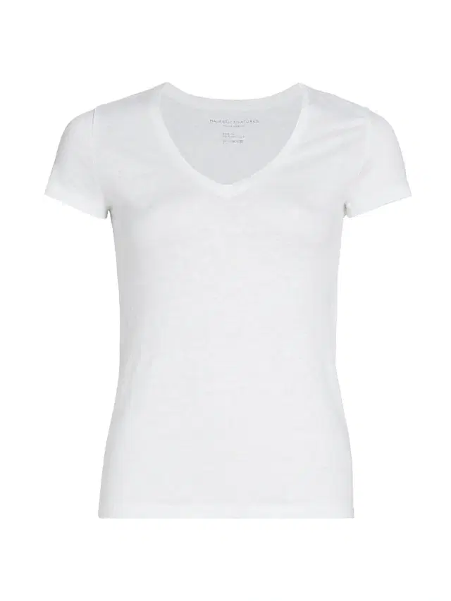 Women's Stretch Linen V-Neck T-Shirt - Blanc