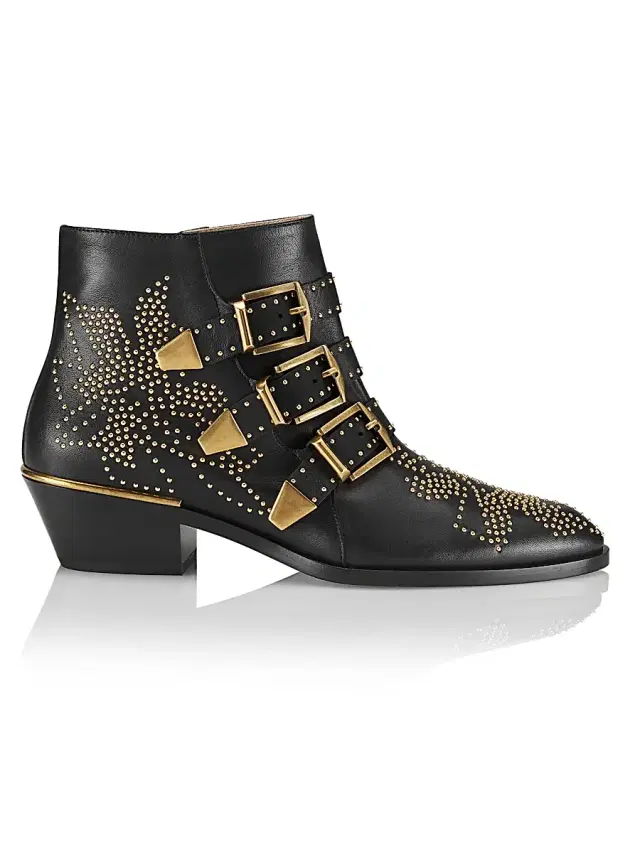 Chloé Women's Susanna Studded Leather Ankle Boots - Black