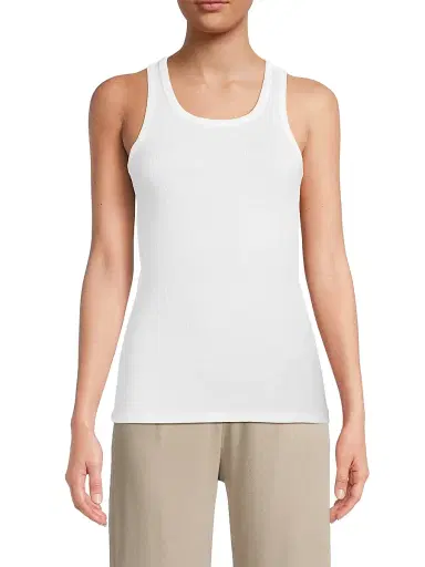 MAJESTIC FILATURES Women's Rib-Knit Cotton-Blend Scoopneck Tank Top - White - Size Large | Thumbnail 3