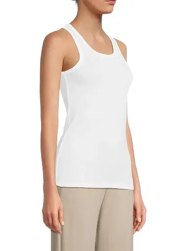 MAJESTIC FILATURES Women's Rib-Knit Cotton-Blend Scoopneck Tank Top - White - Size Large | Thumbnail 4