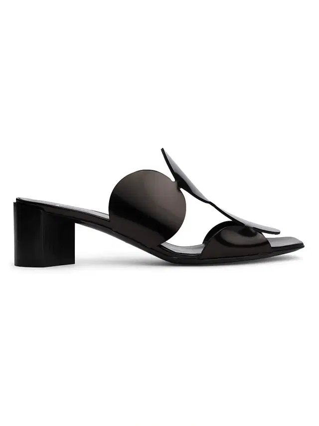 Pierre Hardy Women's Bulles Circular Applique Leather Mules - Shiny Calf Black