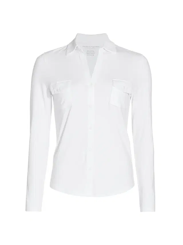 Majestic Filatures Women's Soft Touch Long-Sleeve Pocket Shirt - Blanc