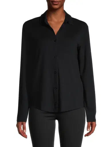 MAJESTIC FILATURES Women's Soft Touch Button-Up Shirt - Noir - Size Small | Thumbnail 3