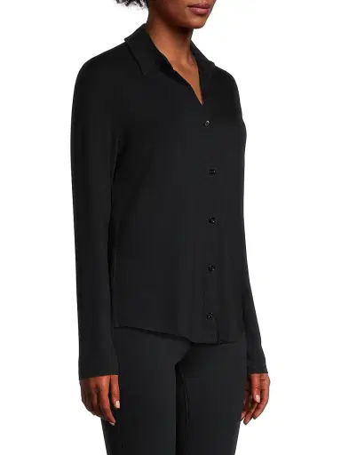 MAJESTIC FILATURES Women's Soft Touch Button-Up Shirt - Noir - Size Small | Thumbnail 4