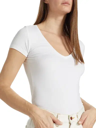 MAJESTIC FILATURES Women's Soft Touch V-Neck T-Shirt - Blanc - Size Large | Thumbnail 6