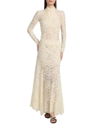 Rabanne Women's Lace Wrap Long-Sleeve Top - Ivory - Size 10 | Thumbnail 2