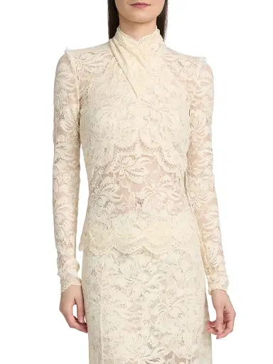 Rabanne Women's Lace Wrap Long-Sleeve Top - Ivory - Size 10 | Thumbnail 3