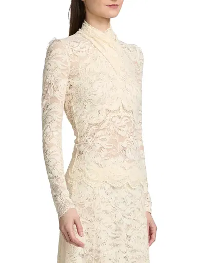 Rabanne Women's Lace Wrap Long-Sleeve Top - Ivory - Size 10 | Thumbnail 4