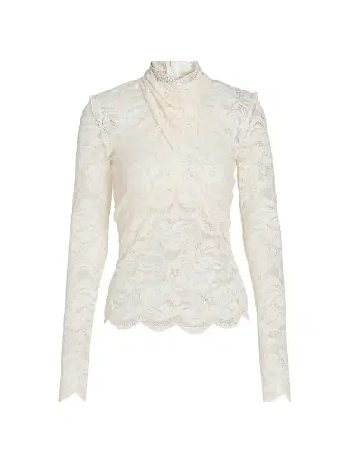 Rabanne Women's Lace Wrap Long-Sleeve Top - Ivory - Size 10 | Thumbnail 1