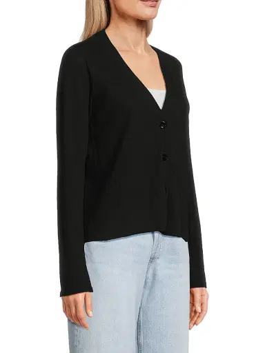 MAJESTIC FILATURES Women's V-Neck Knit Cardigan - Noir - Size Large | Thumbnail 4