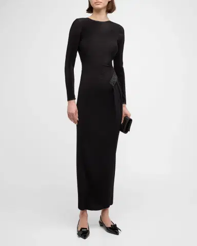 Giorgio Armani Plisse Jersey Gown with Beaded Hip Detail | Thumbnail 2