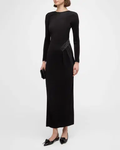Giorgio Armani Plisse Jersey Gown with Beaded Hip Detail | Thumbnail 3