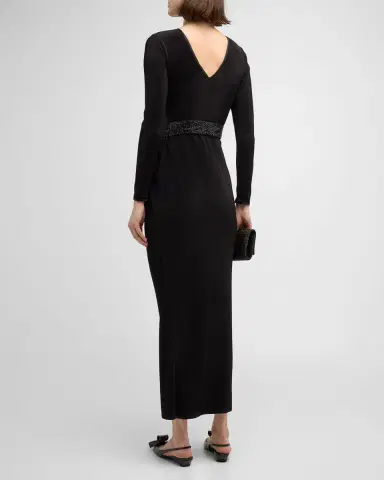 Giorgio Armani Plisse Jersey Gown with Beaded Hip Detail | Thumbnail 4