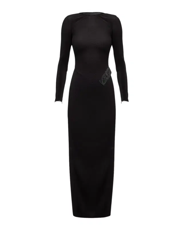 Giorgio Armani Plisse Jersey Gown with Beaded Hip Detail