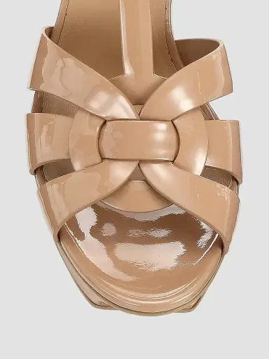 Saint Laurent Women's Tribute 105MM Patent Leather Platform Sandals - Beige | Thumbnail 4