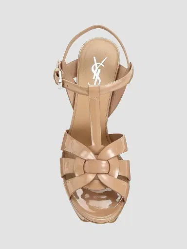 Saint Laurent Women's Tribute 105MM Patent Leather Platform Sandals - Beige | Thumbnail 5
