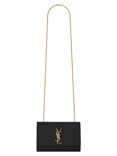 Saint Laurent Women's Kate Small Chain Crossbody Bag in Grain De Poudre Embossed Leather - Black | Thumbnail 1 Saint Laurent Women's Kate Small Chain Crossbody Bag in Grain De Poudre Embossed Leather - Black | Thumbnail 1