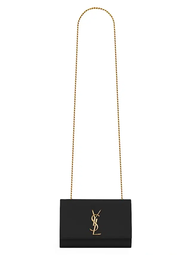 Women's Kate  Chain Crossbody Bag in Grain De Poudre Embossed Leather - Black