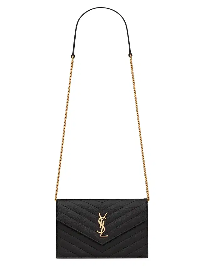 Women's Cassandre Envelope Chain Wallet in Grain De Poudre Leather - Noir