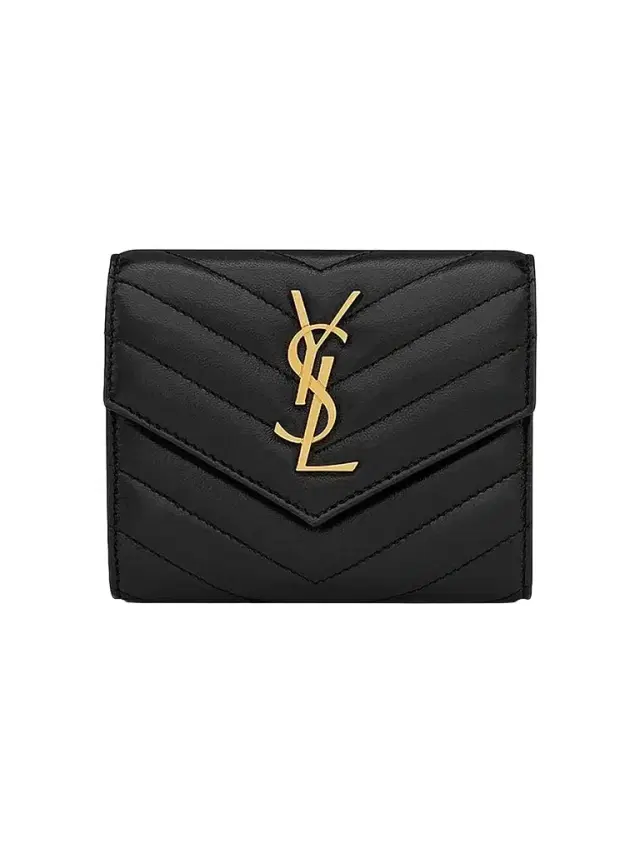 Saint Laurent Women's Cassandre Matelassé Compact Tri-Fold Wallet in Lambskin - Black