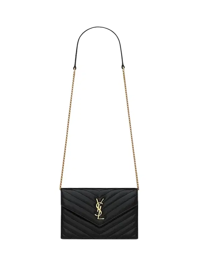 Saint Laurent Women's Cassandre Envelope Chain Wallet in Lambskin - Black