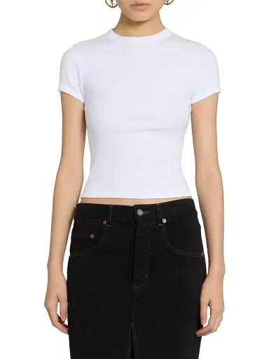 Saint Laurent Women's Cassandre T-Shirt in Ribbed Cotton Jersey - Blanc - Size Small | Thumbnail 4 Saint Laurent Women's Cassandre T-Shirt in Ribbed Cotton Jersey - Blanc - Size Small | Thumbnail 4