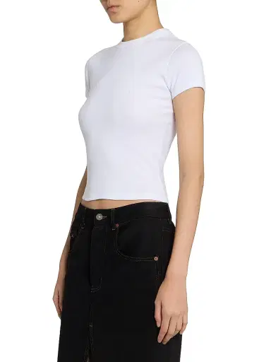 Saint Laurent Women's Cassandre T-Shirt in Ribbed Cotton Jersey - Blanc - Size Small | Thumbnail 5 Saint Laurent Women's Cassandre T-Shirt in Ribbed Cotton Jersey - Blanc - Size Small | Thumbnail 5
