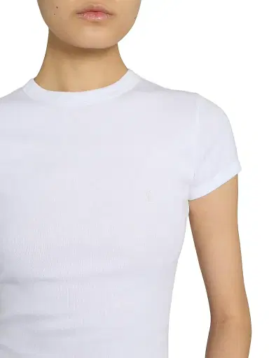 Saint Laurent Women's Cassandre T-Shirt in Ribbed Cotton Jersey - Blanc - Size Small | Thumbnail 7 Saint Laurent Women's Cassandre T-Shirt in Ribbed Cotton Jersey - Blanc - Size Small | Thumbnail 7