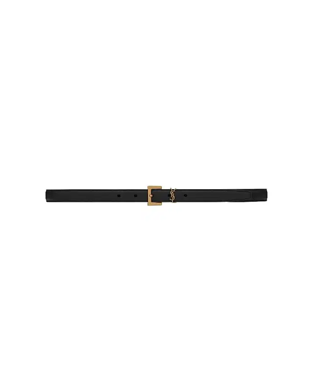 Women's Cassandre Thin Belt with Square Buckle in Smooth Leather - Black