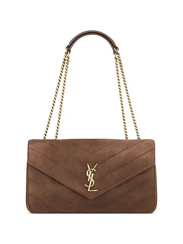 Saint Laurent Women's Loulou  Shoulder Bag in Matelassé Suede - Brown Coffee