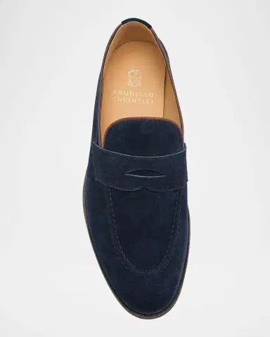 Brunello Cucinelli Men's Suede Penny Loafers | Thumbnail 4 Brunello Cucinelli Men's Suede Penny Loafers | Thumbnail 4