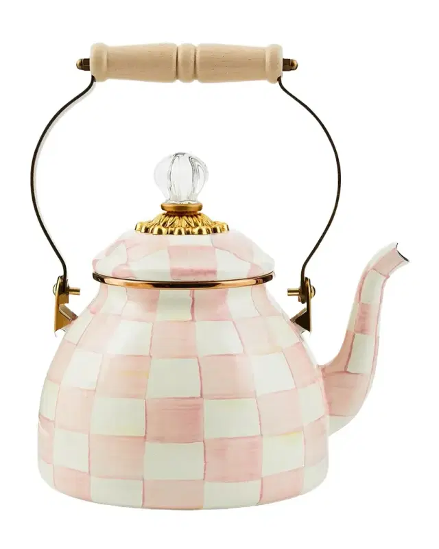 MacKenzie-Childs Rosy Check Enamel Tea Kettle, 2 Quarts