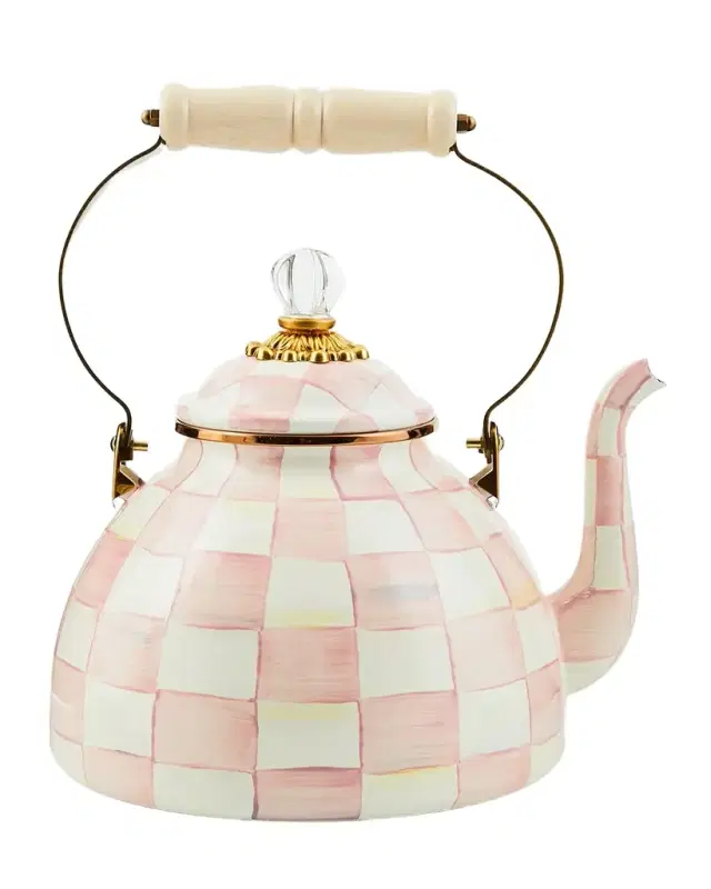 MacKenzie-Childs Rosy Check Enamel Tea Kettle, 3qt.